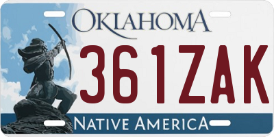 OK license plate 361ZAK