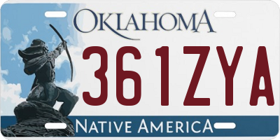 OK license plate 361ZYA