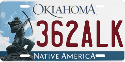 OK license plate 362ALK
