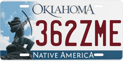 OK license plate 362ZME