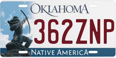 OK license plate 362ZNP