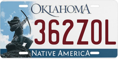 OK license plate 362ZOL