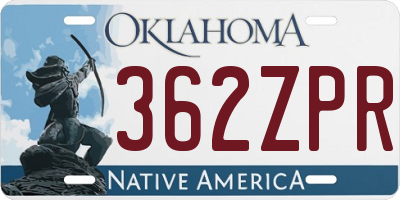 OK license plate 362ZPR
