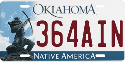 OK license plate 364AIN
