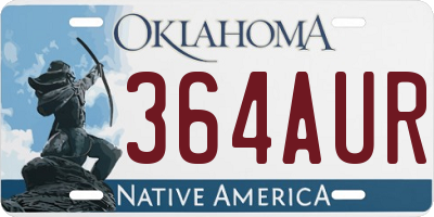 OK license plate 364AUR