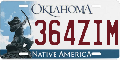 OK license plate 364ZIM