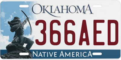 OK license plate 366AED