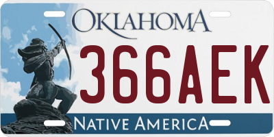 OK license plate 366AEK