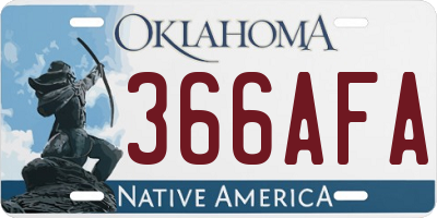 OK license plate 366AFA