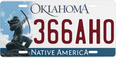 OK license plate 366AHO