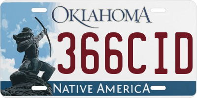 OK license plate 366CID