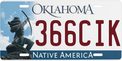 OK license plate 366CIK