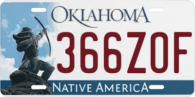 OK license plate 366ZOF