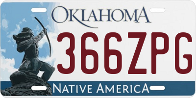 OK license plate 366ZPG