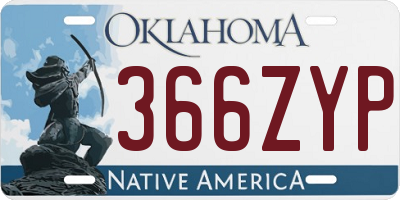 OK license plate 366ZYP