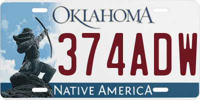 OK license plate 374ADW