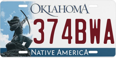 OK license plate 374BWA
