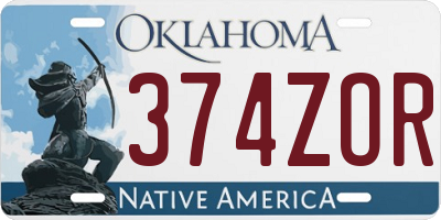 OK license plate 374ZOR