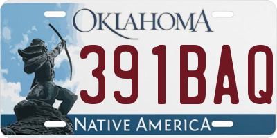 OK license plate 391BAQ