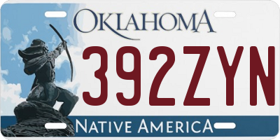 OK license plate 392ZYN