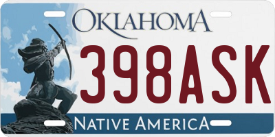 OK license plate 398ASK
