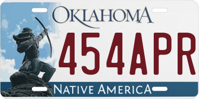 OK license plate 454APR