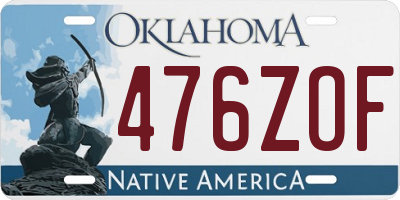 OK license plate 476ZOF