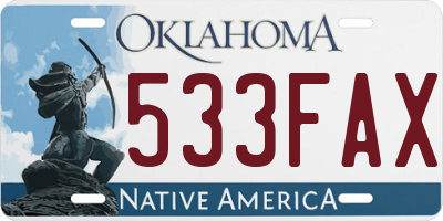OK license plate 533FAX