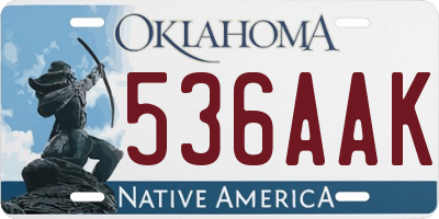 OK license plate 536AAK