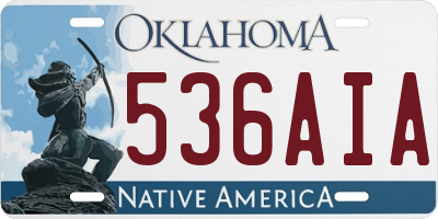 OK license plate 536AIA