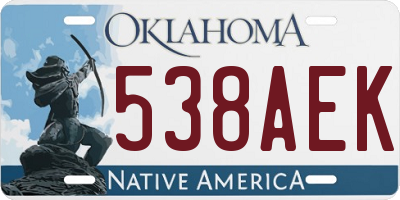 OK license plate 538AEK