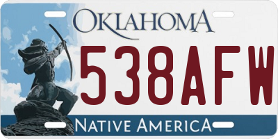 OK license plate 538AFW