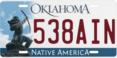 OK license plate 538AIN