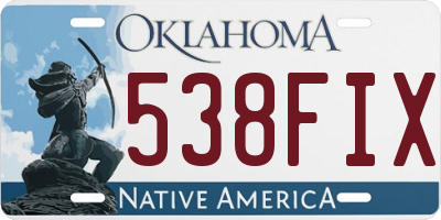 OK license plate 538FIX