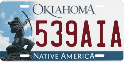 OK license plate 539AIA