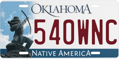 OK license plate 540WNC