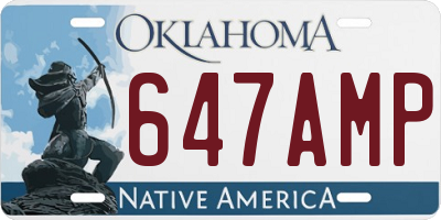 OK license plate 647AMP