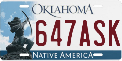 OK license plate 647ASK