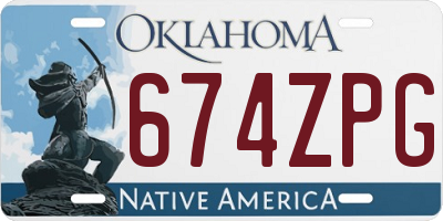 OK license plate 674ZPG