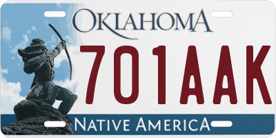 OK license plate 701AAK