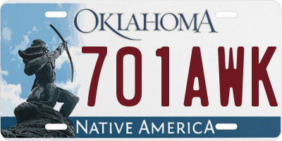 OK license plate 701AWK
