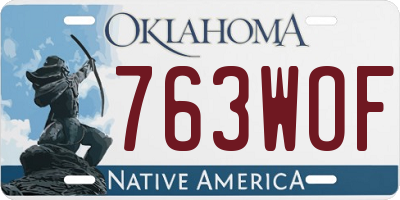OK license plate 763WOF