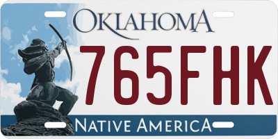 OK license plate 765FHK