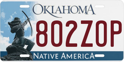OK license plate 802ZOP