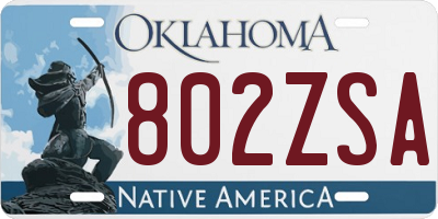 OK license plate 802ZSA
