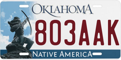 OK license plate 803AAK