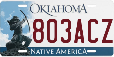 OK license plate 803ACZ