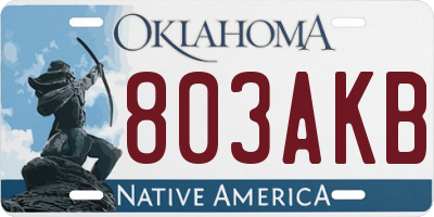 OK license plate 803AKB