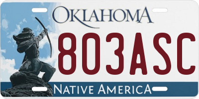 OK license plate 803ASC