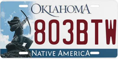 OK license plate 803BTW